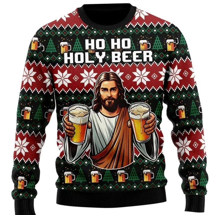 Herren Lustiger Bier-Weihnachtspullover Rundhals Ugly Sweater - Mehrfarbig