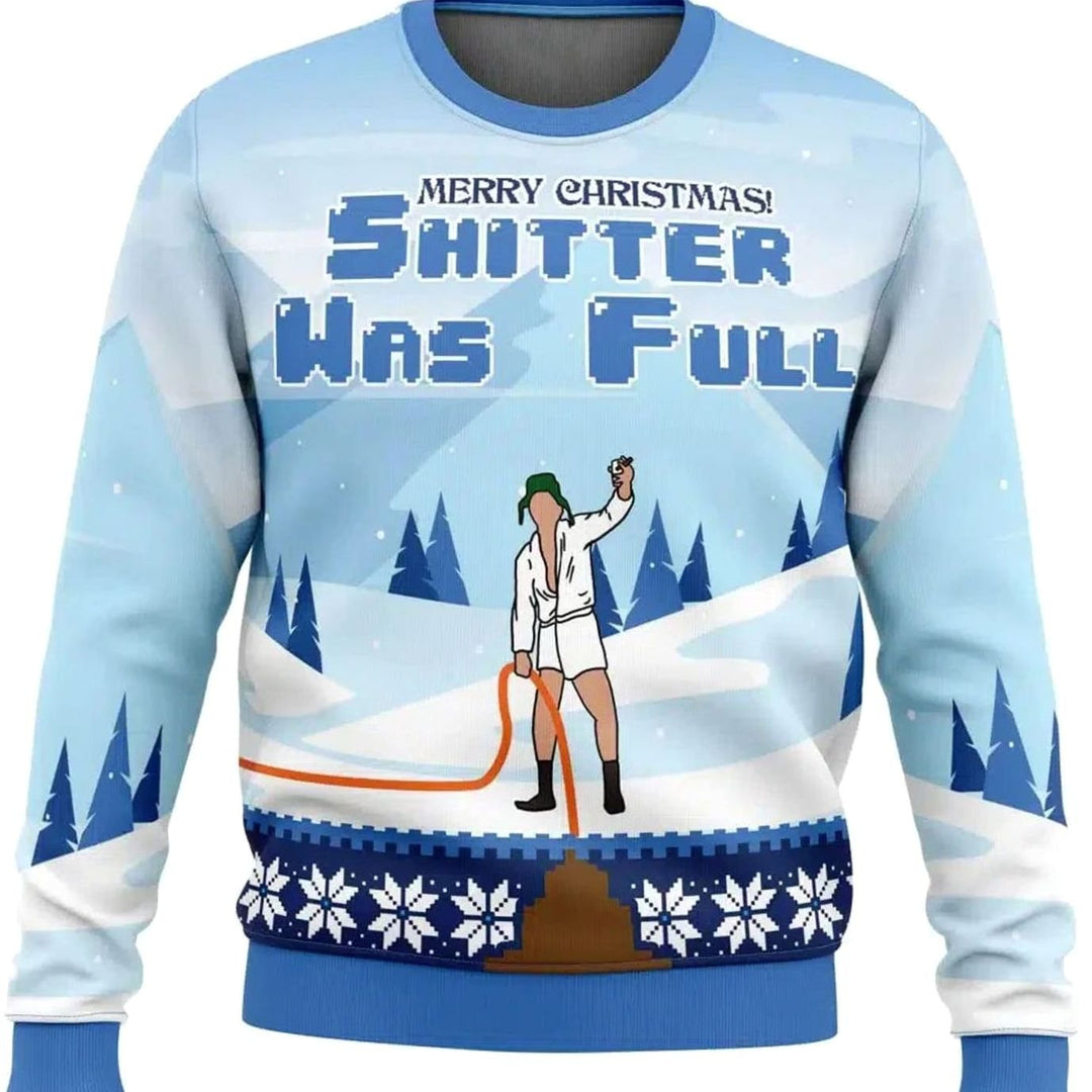 Herren Lustiger Ski-Themen-Weihnachtspullover Rundhals Ugly Sweater - Hellblau