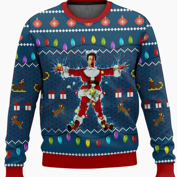 Herren Lustiger Ski-Themen-Weihnachtspullover Rundhals Ugly Sweater - Blau / Rot