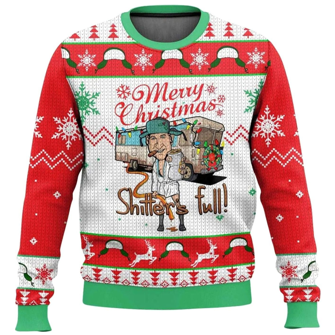 Herren Lustiger Ski-Themen-Weihnachtspullover Rundhals Ugly Sweater - Rot / Weiß / Grün