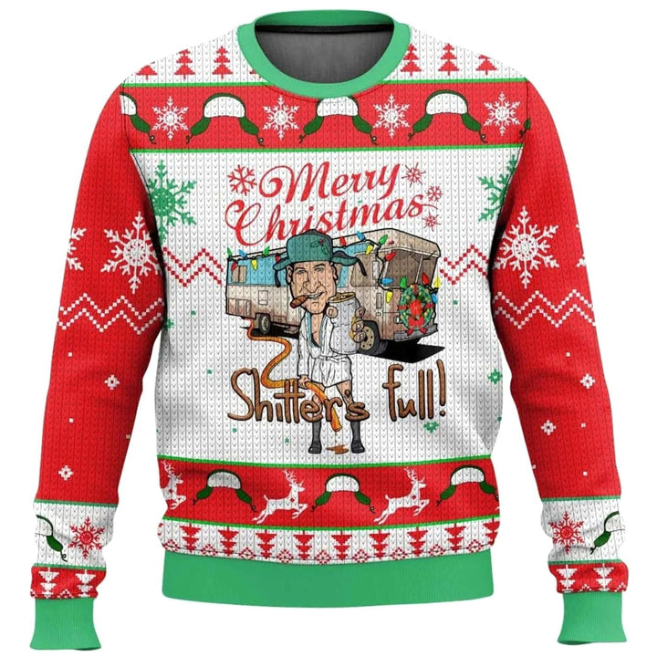 Herren Lustiger Ski-Themen-Weihnachtspullover Rundhals Ugly Sweater - Rot / Weiß / Grün