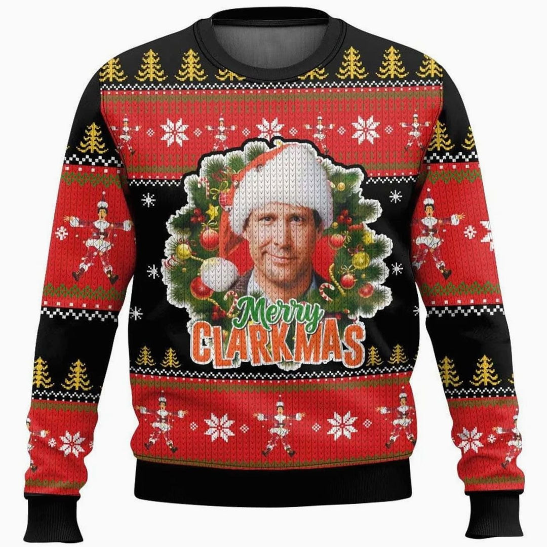 Herren Lustiger Ski-Themen-Weihnachtspullover Rundhals Ugly Sweater - Rot / Schwarz
