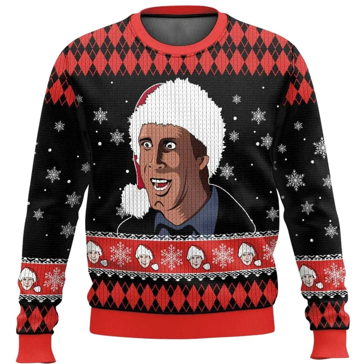 Herren Lustiger Ski-Themen-Weihnachtspullover Rundhals Ugly Sweater - Schwarz / Rot