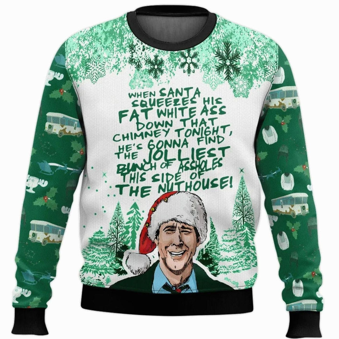 Herren Lustiger Ski-Themen-Weihnachtspullover Rundhals Ugly Sweater - Grün
