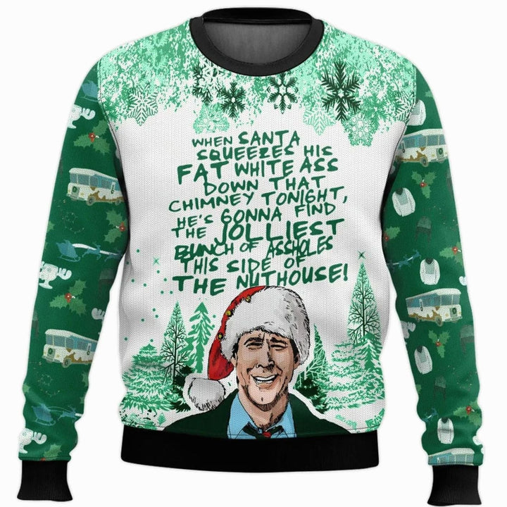 Herren Lustiger Ski-Themen-Weihnachtspullover Rundhals Ugly Sweater - Grün