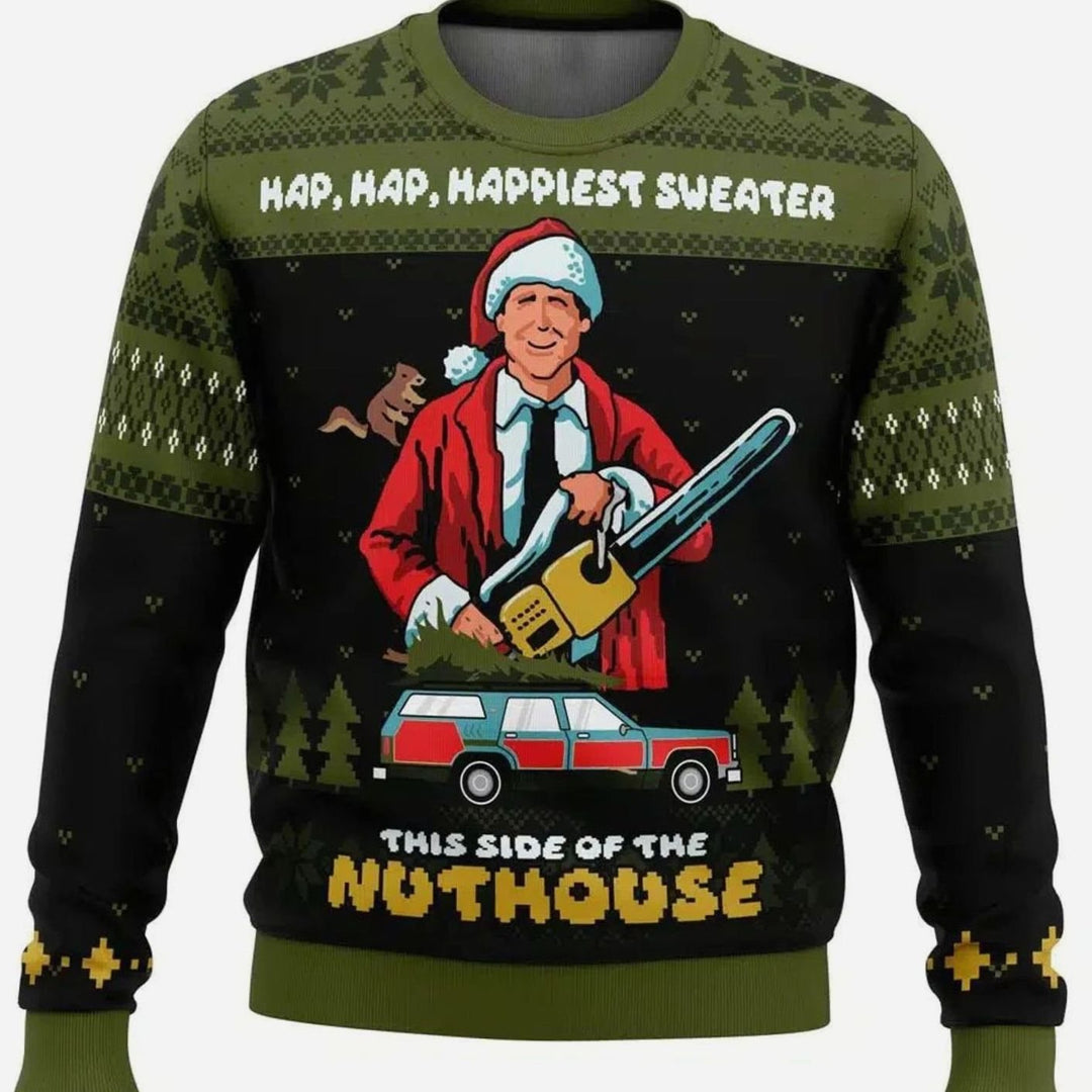 Herren Lustiger Ski-Themen-Weihnachtspullover Rundhals Ugly Sweater - Armeegrün