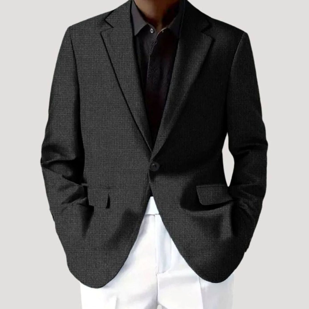 Herren Maßgeschneiderter Freizeitblazer Taillierter Einknopf-Sakko - Schwarz