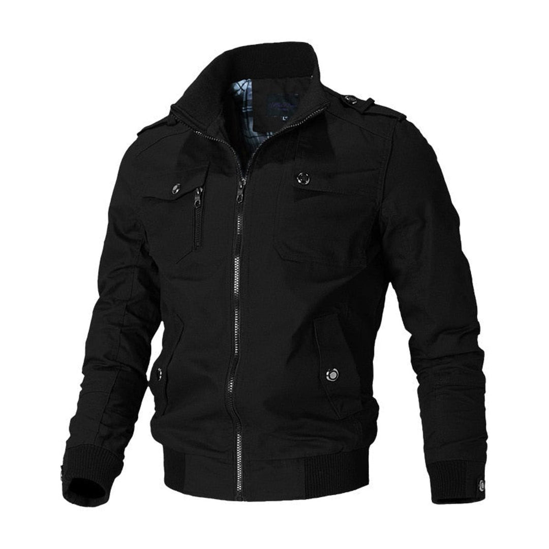 Herren Mens Bomber Jacket Kurzreißverschluss Militär Übergangsjacke - Schwarz