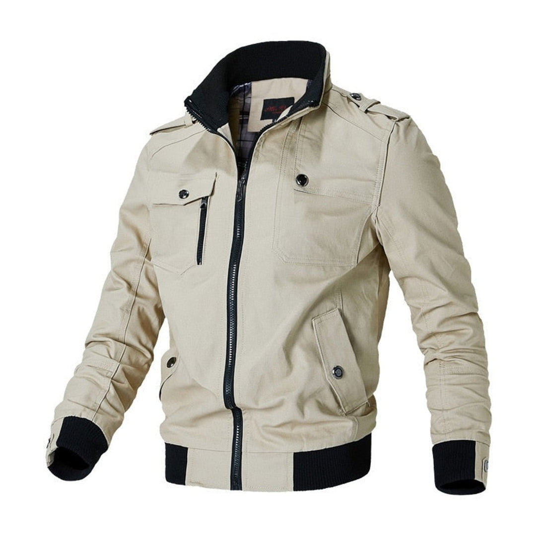 Herren Mens Bomber Jacket Kurzreißverschluss Militär Übergangsjacke - Khaki