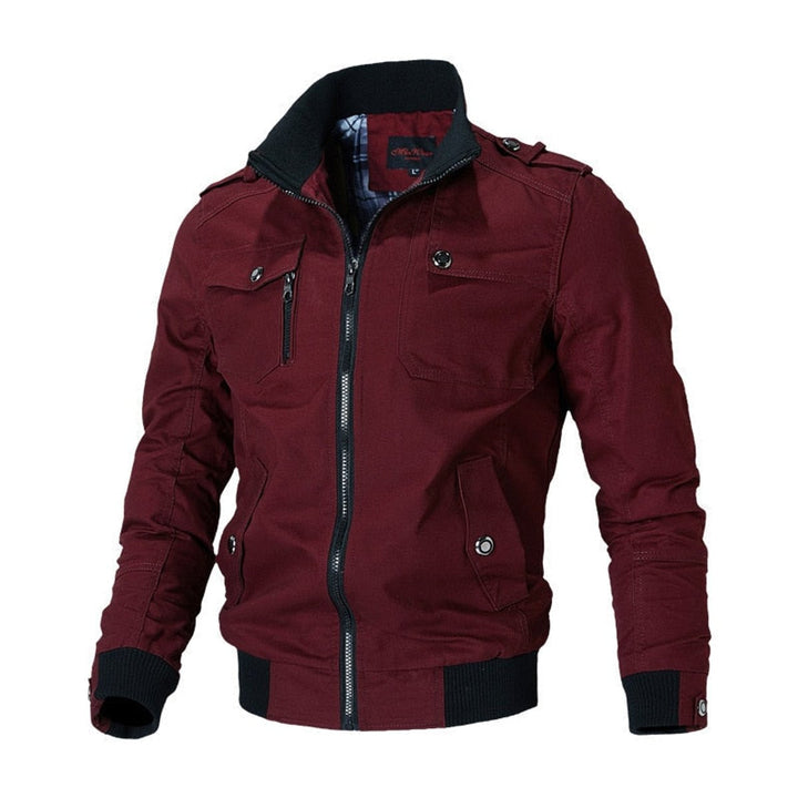 Herren Mens Bomber Jacket Kurzreißverschluss Militär Übergangsjacke - Rot