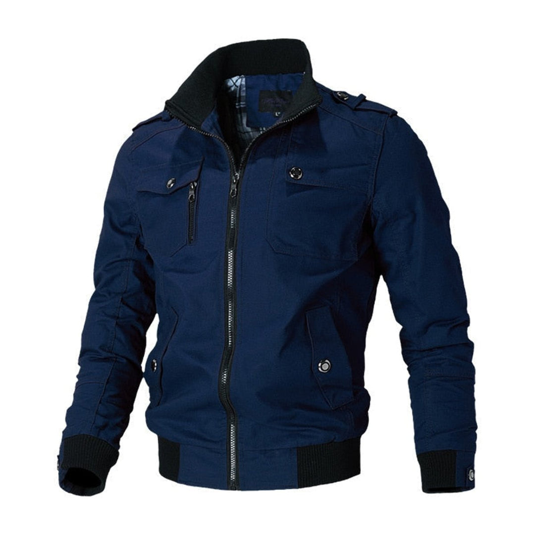 Herren Mens Bomber Jacket Kurzreißverschluss Militär Übergangsjacke - Blau