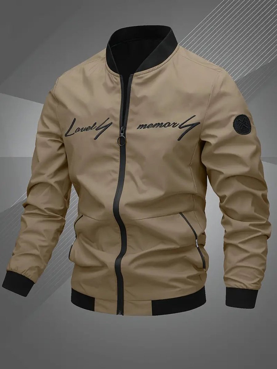 Herren Mens Bomber Jacket Lässige Polyester Blouson-Jacke Reißverschluss - Khaki 1