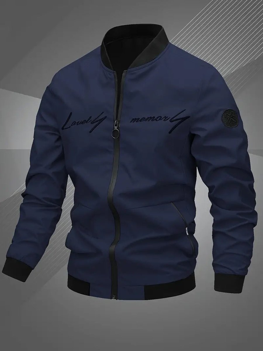Herren Mens Bomber Jacket Lässige Polyester Blouson-Jacke Reißverschluss - Marineblau