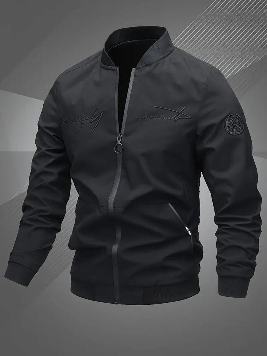 Herren Mens Bomber Jacket Lässige Polyester Blouson-Jacke Reißverschluss - Schwarz