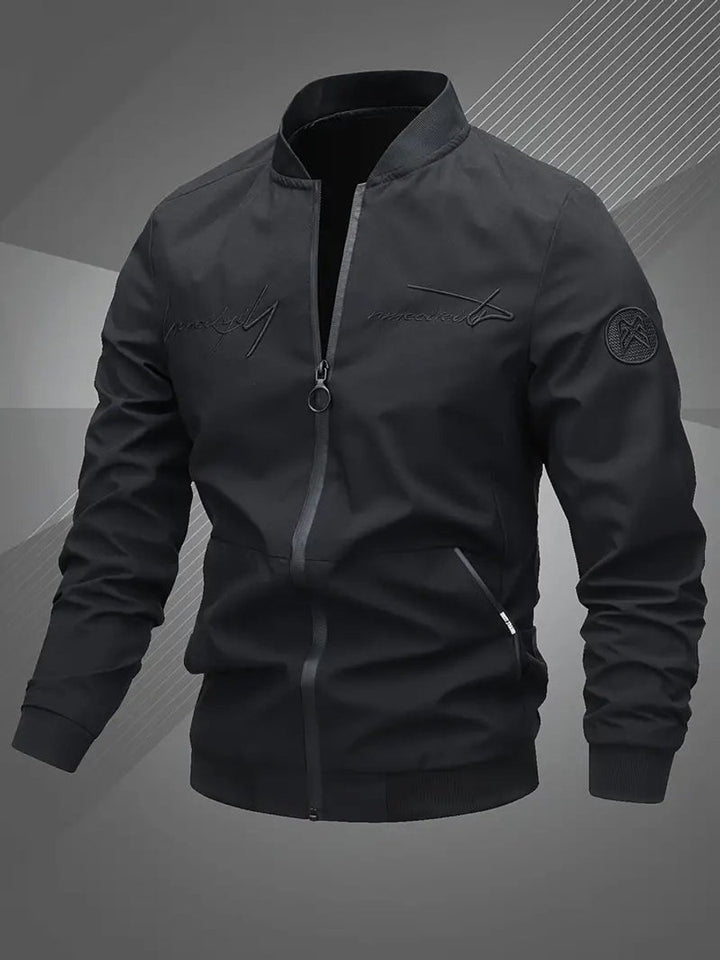 Herren Mens Bomber Jacket Lässige Polyester Blouson-Jacke Reißverschluss - Schwarz
