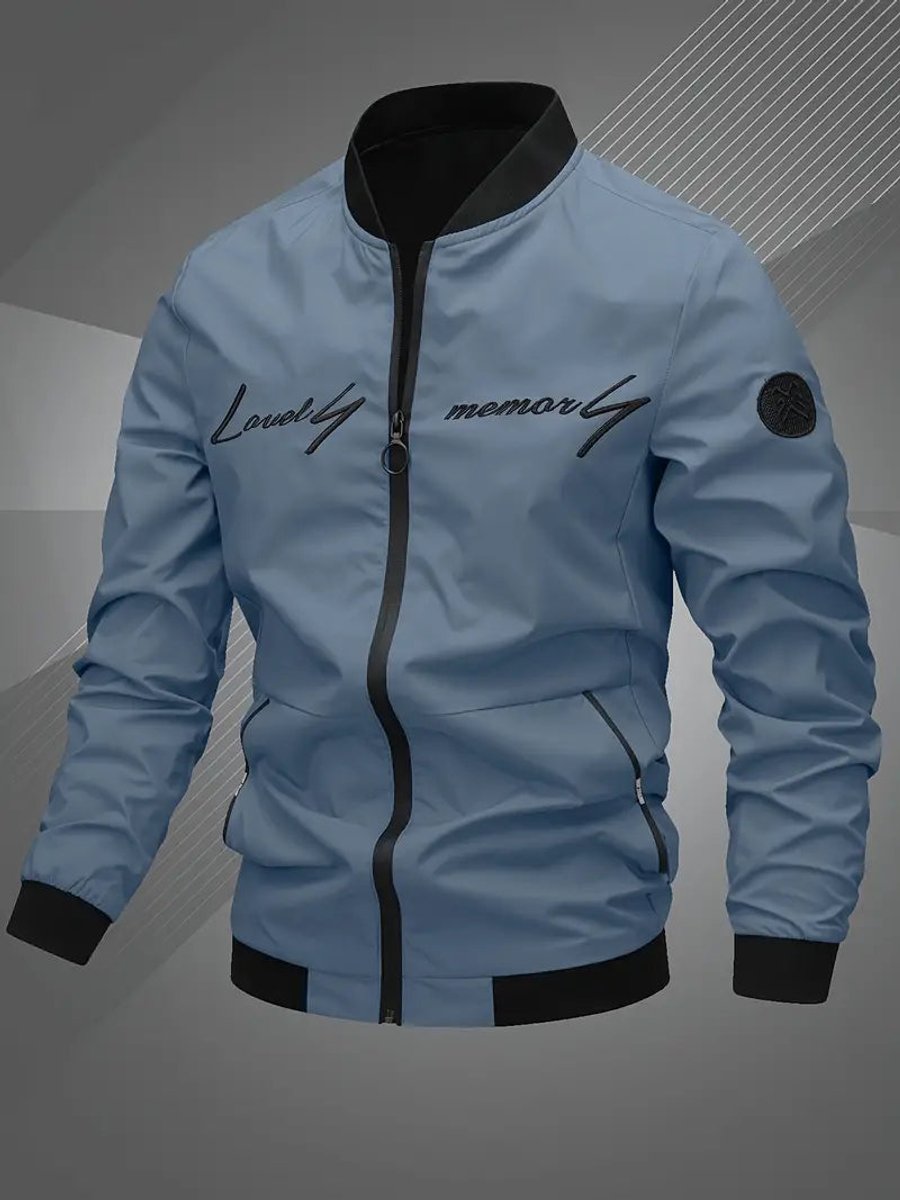 Herren Mens Bomber Jacket Lässige Polyester Blouson-Jacke Reißverschluss - Nebelblau