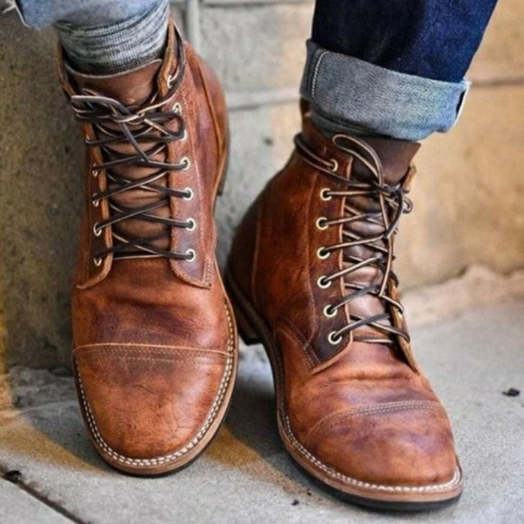 Herren Mens Boots Klassische Schnürstiefel aus robustem PU-Leder - Braun