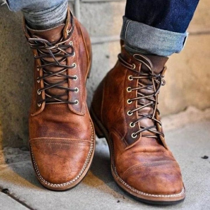 Herren Mens Boots Klassische Schnürstiefel aus robustem PU-Leder - Braun