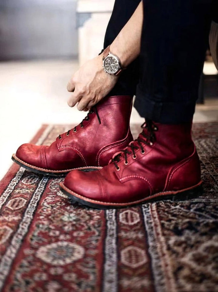 Herren Mens Boots Klassische Schnürstiefel aus robustem PU-Leder - Dunkelbraun