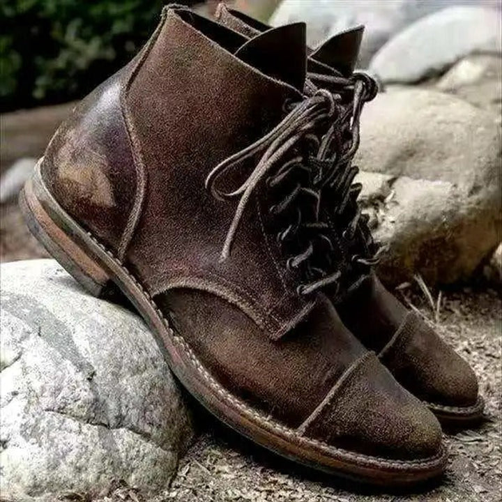 Herren Mens Boots Klassische Schnürstiefel aus robustem PU-Leder - Khaki