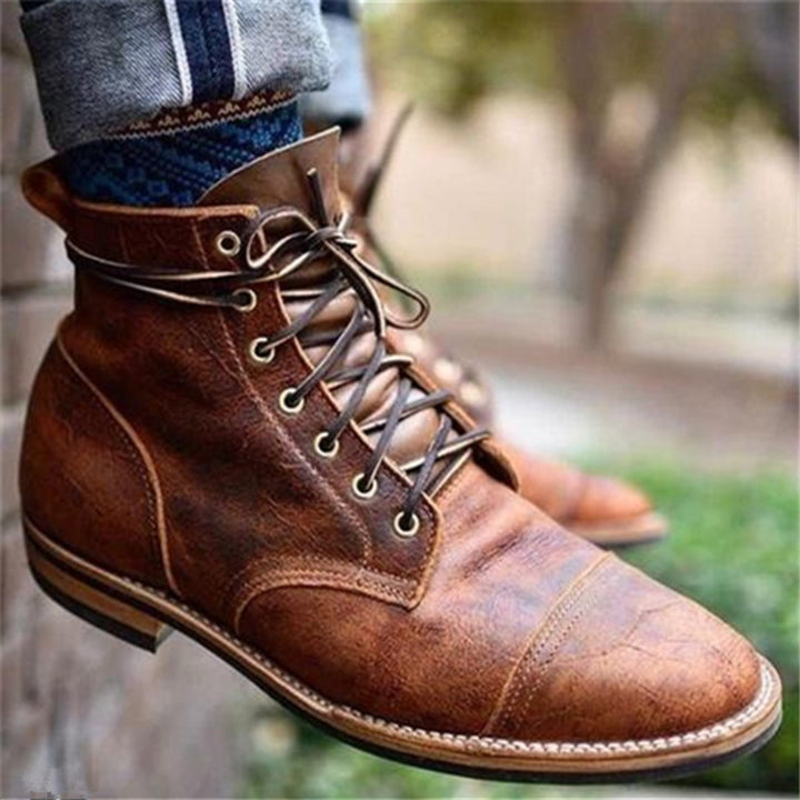 Herren Mens Boots Klassische Schnürstiefel aus robustem PU-Leder