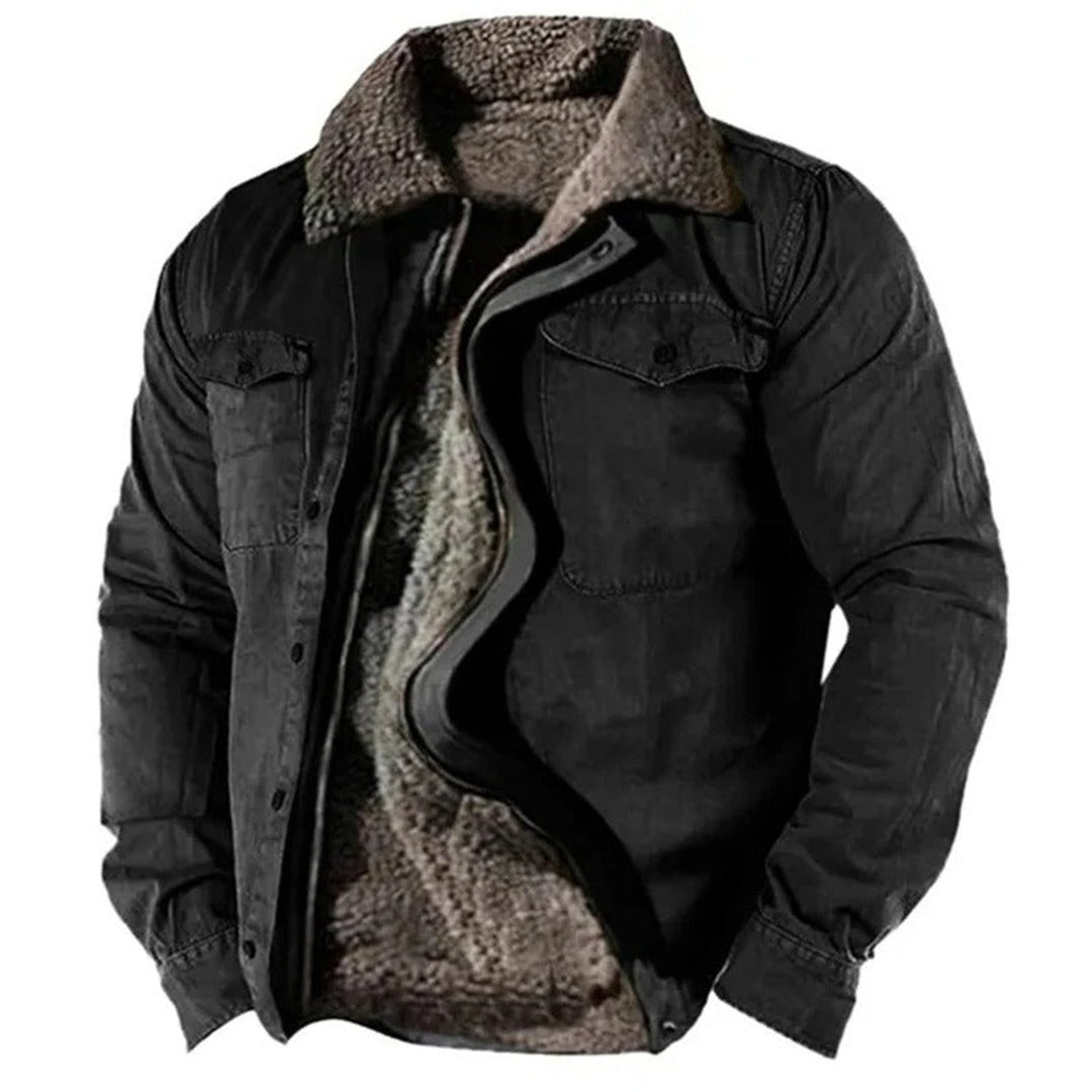 Herren Mens Cardigan Fleece-Gefütterter Western Hemdjacke - Schwarz
