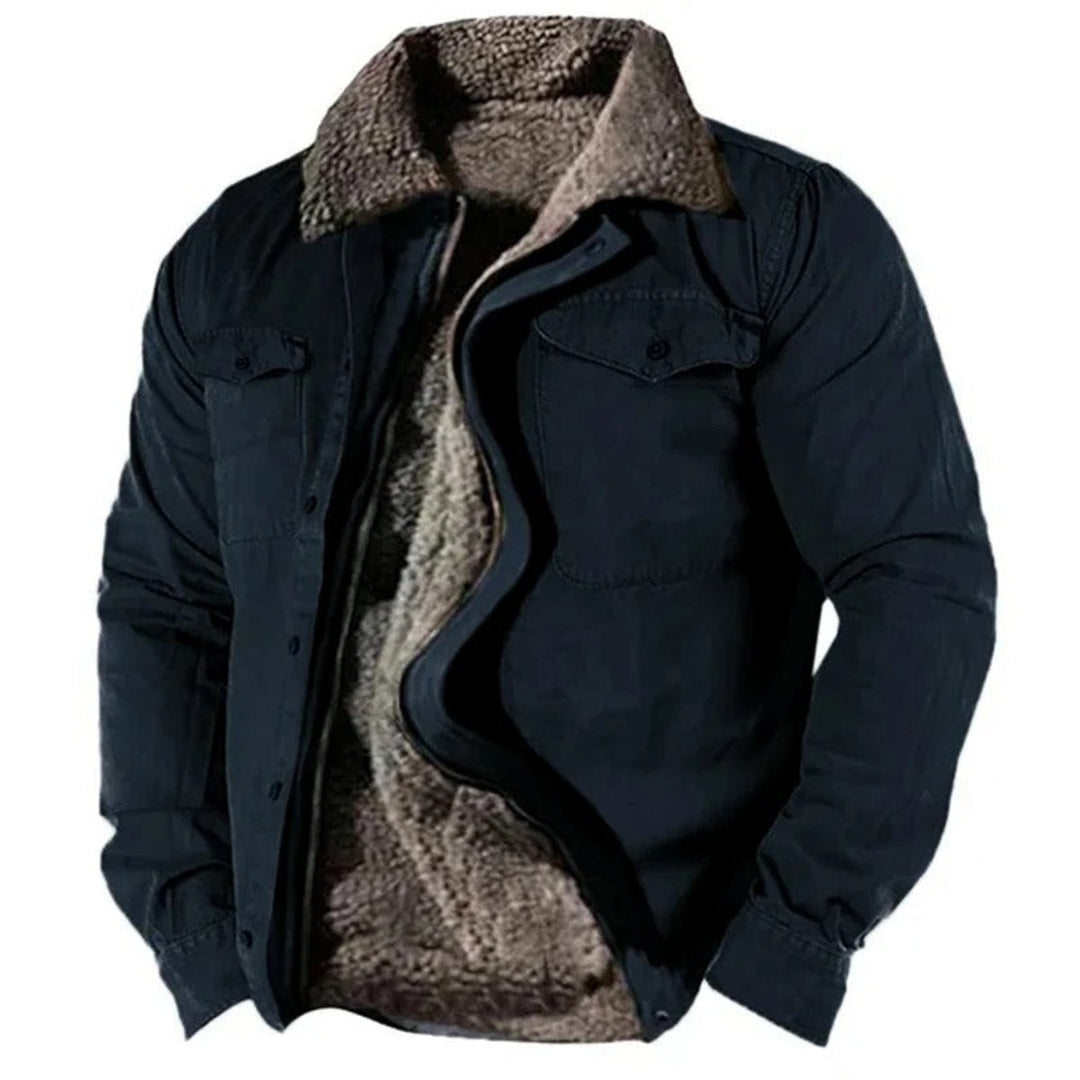 Herren Mens Cardigan Fleece-Gefütterter Western Hemdjacke - Marineblau