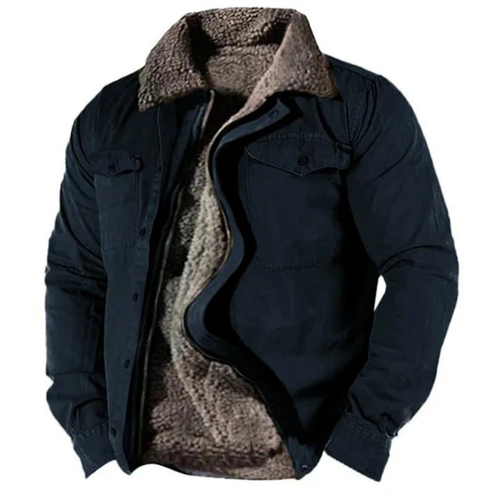 Herren Mens Cardigan Fleece-Gefütterter Western Hemdjacke - Marineblau