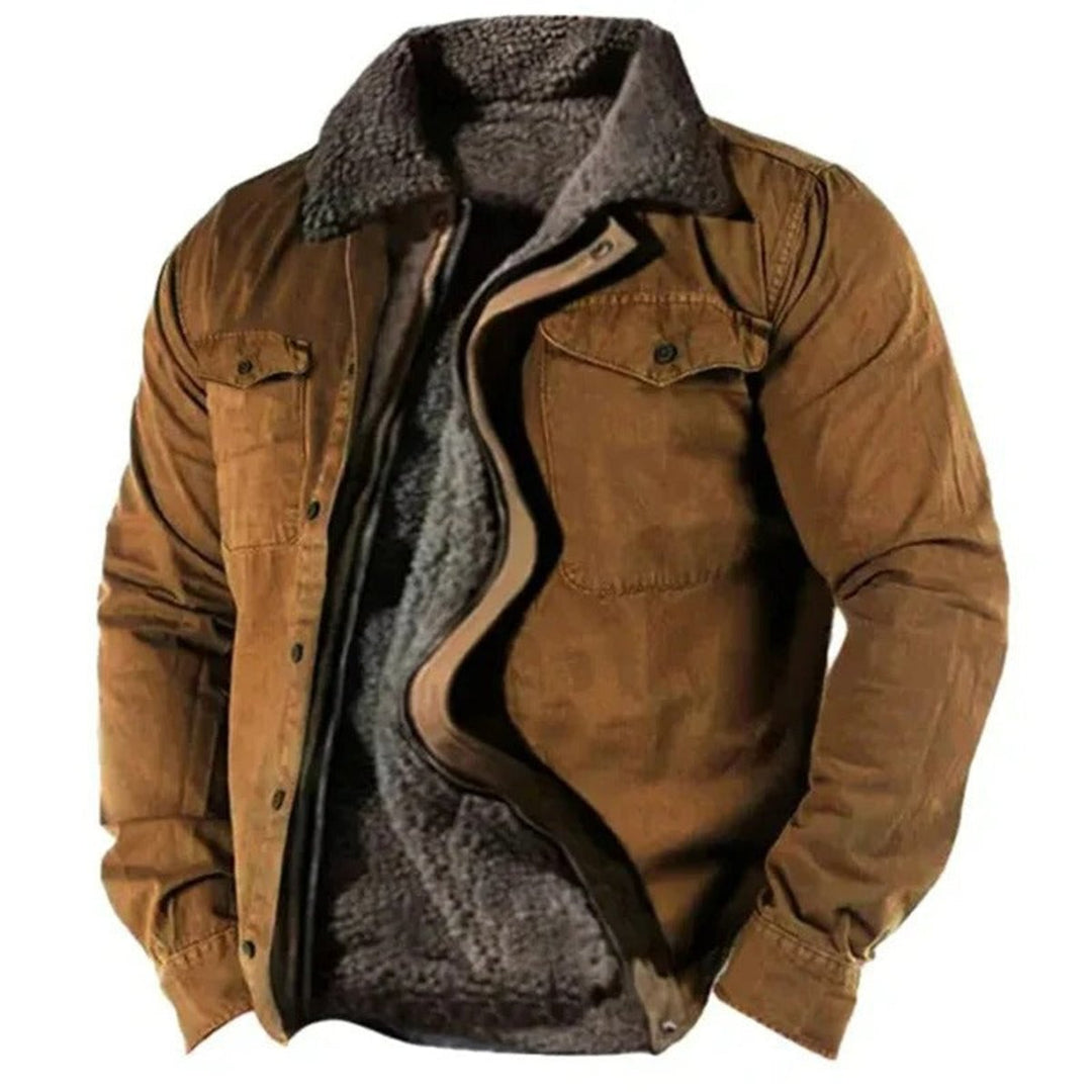 Herren Mens Cardigan Fleece-Gefütterter Western Hemdjacke - Braun