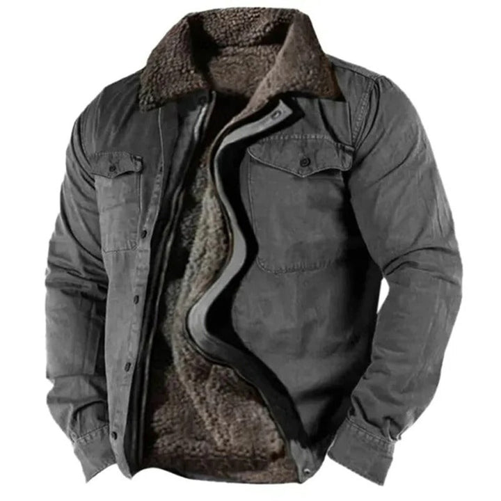 Herren Mens Cardigan Fleece-Gefütterter Western Hemdjacke - Dunkelgrau