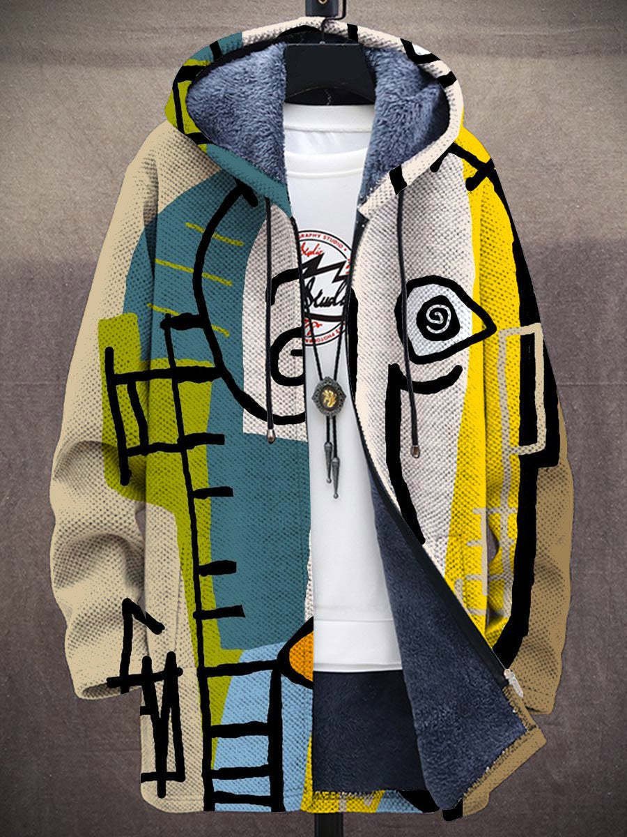 Herren Mens Cardigan Kunstdruck Fleece-Gefütterter Oversized Hoodie - Mehrfarbig