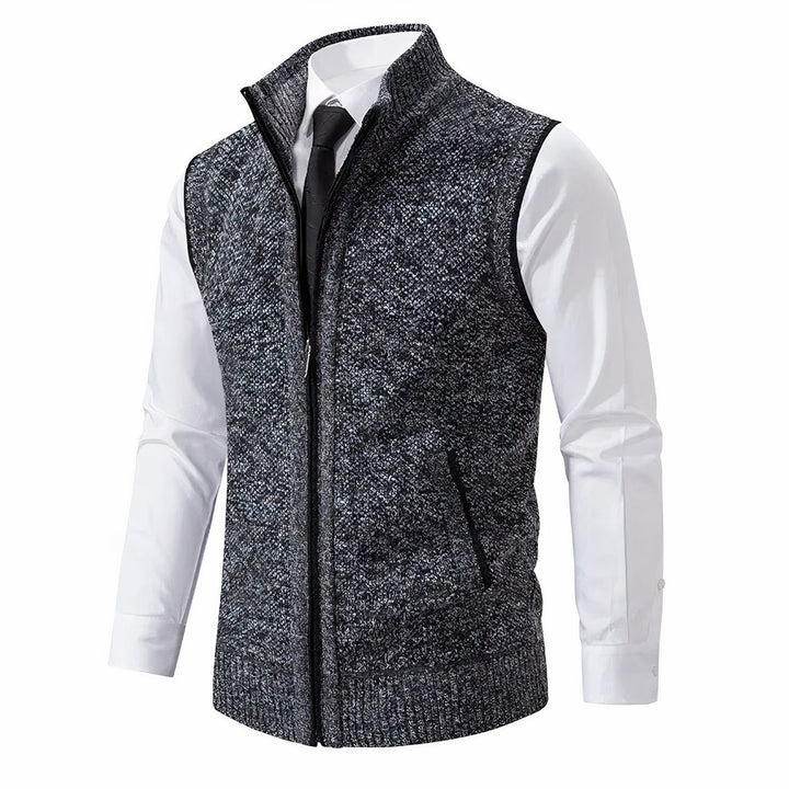 Herren Mens Cardigan Strick-Weste Reißverschluss Stehkragen - Dunkelgrau
