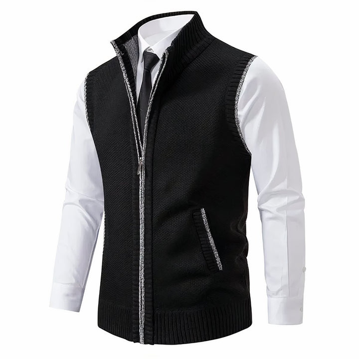 Herren Mens Cardigan Strick-Weste Reißverschluss Stehkragen - Schwarz