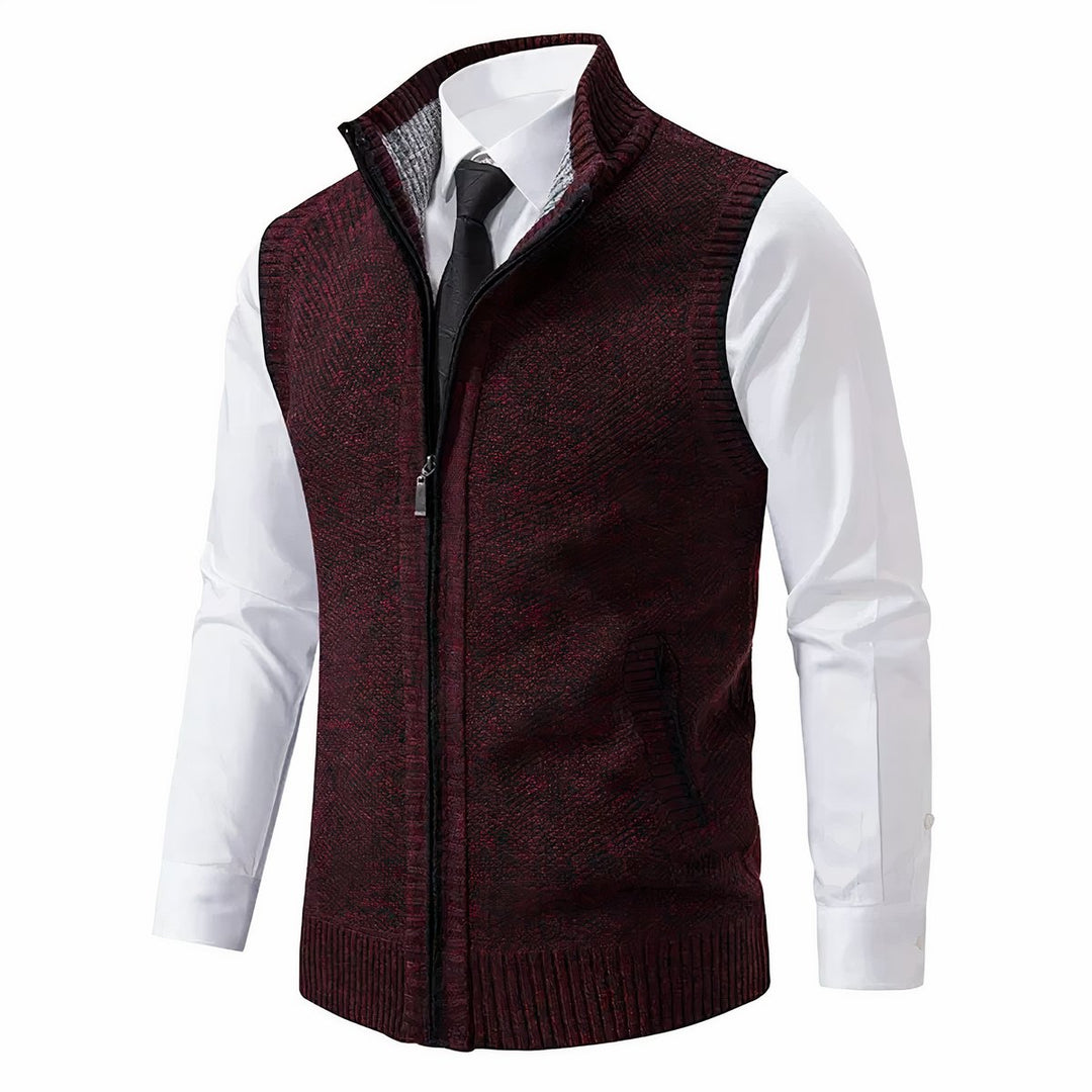 Herren Mens Cardigan Strick-Weste Reißverschluss Stehkragen - Rot