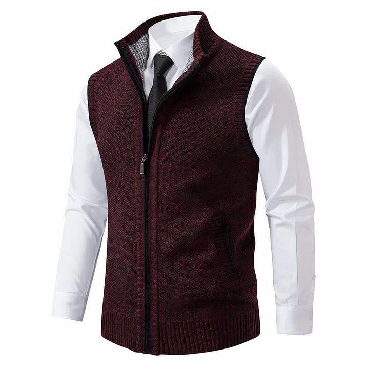 Herren Mens Cardigan Strick-Weste Reißverschluss Stehkragen - Rot