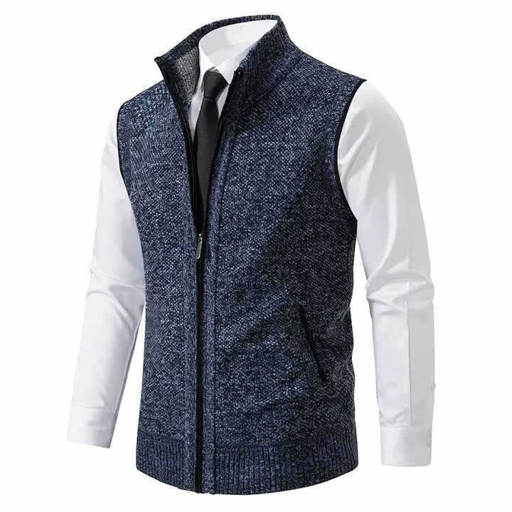 Herren Mens Cardigan Strick-Weste Reißverschluss Stehkragen - Blau