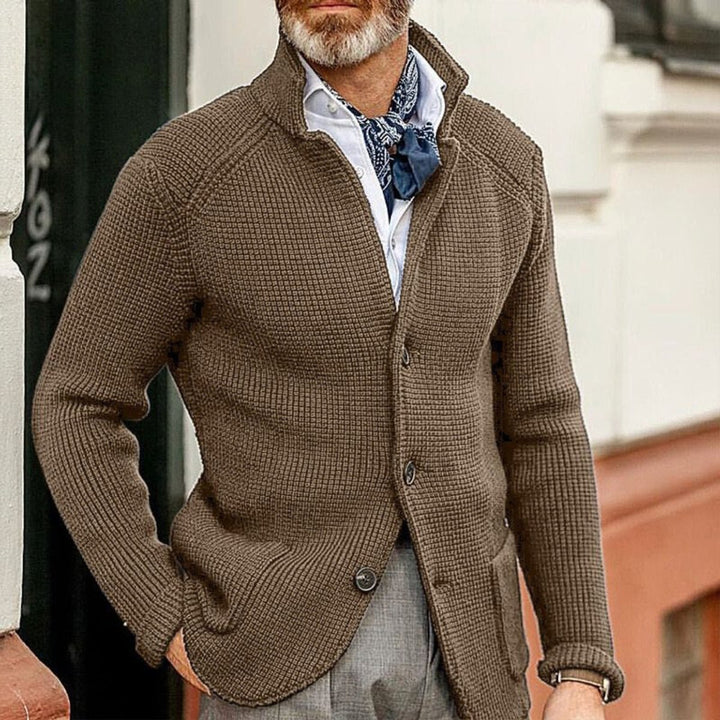 Herren Mens Cardigan Strickjacke mit Knopfleiste Waffelstrick - Braun