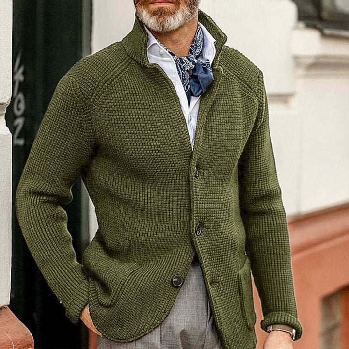 Herren Mens Cardigan Strickjacke mit Knopfleiste Waffelstrick - Grün