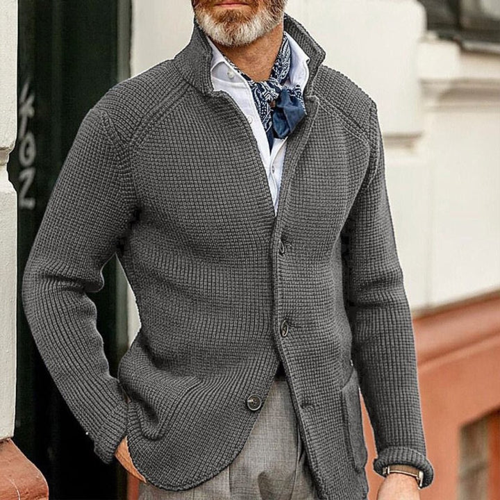 Herren Mens Cardigan Strickjacke mit Knopfleiste Waffelstrick - Grau