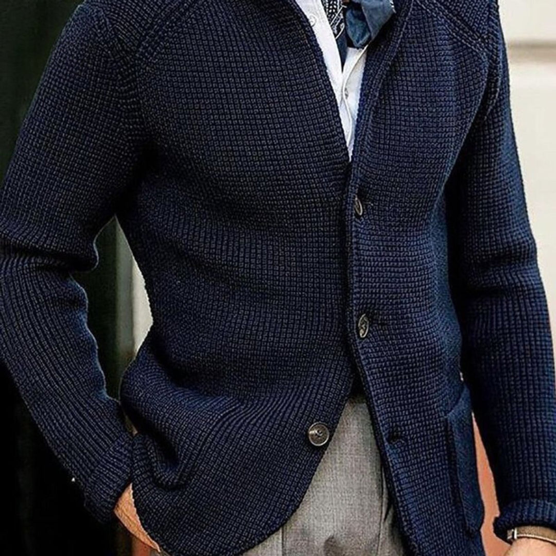 Herren Mens Cardigan Strickjacke mit Knopfleiste Waffelstrick - Blau