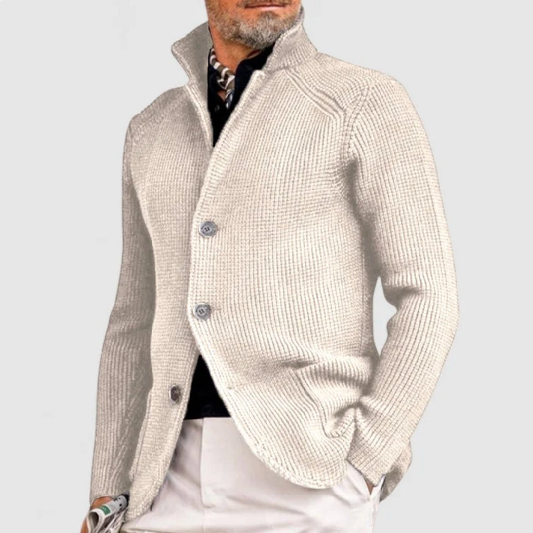 Herren Mens Cardigan Strickjacke mit Knopfleiste Waffelstrick - Weiß