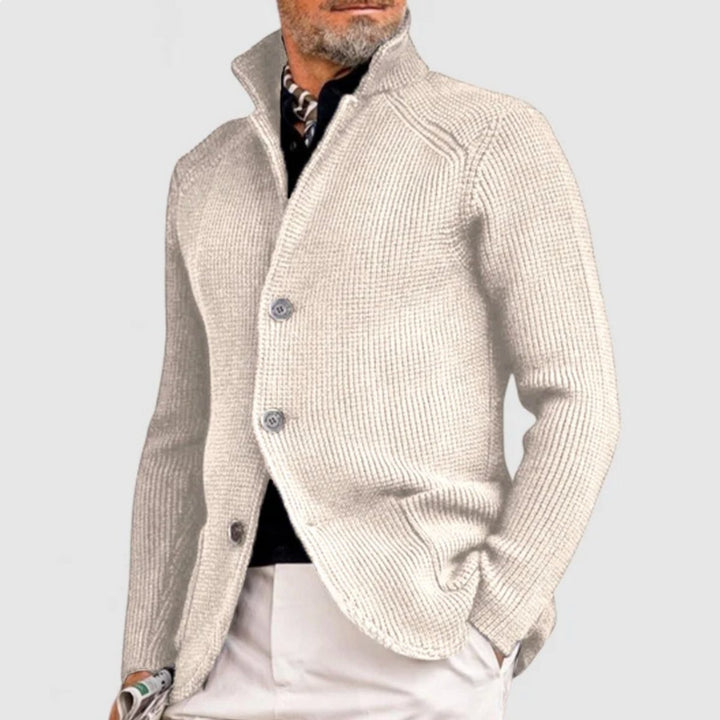 Herren Mens Cardigan Strickjacke mit Knopfleiste Waffelstrick - Weiß