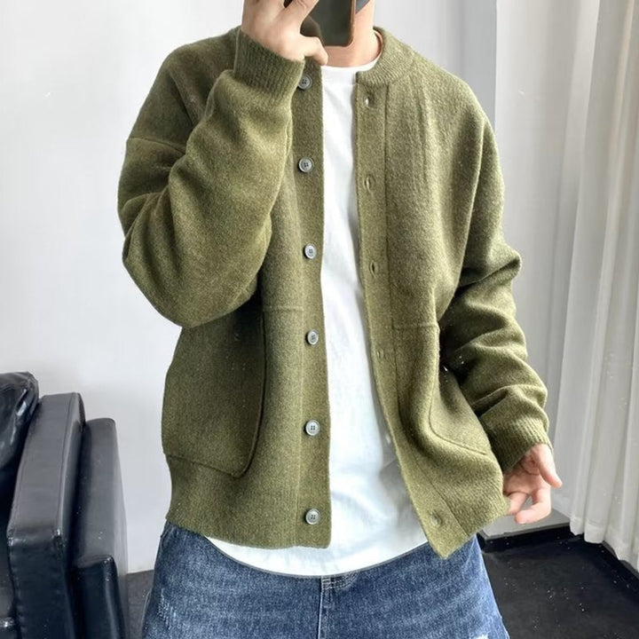 Herren Mens Cardigan Strickjacke Rundhals Knopfleiste Oversized - Grün