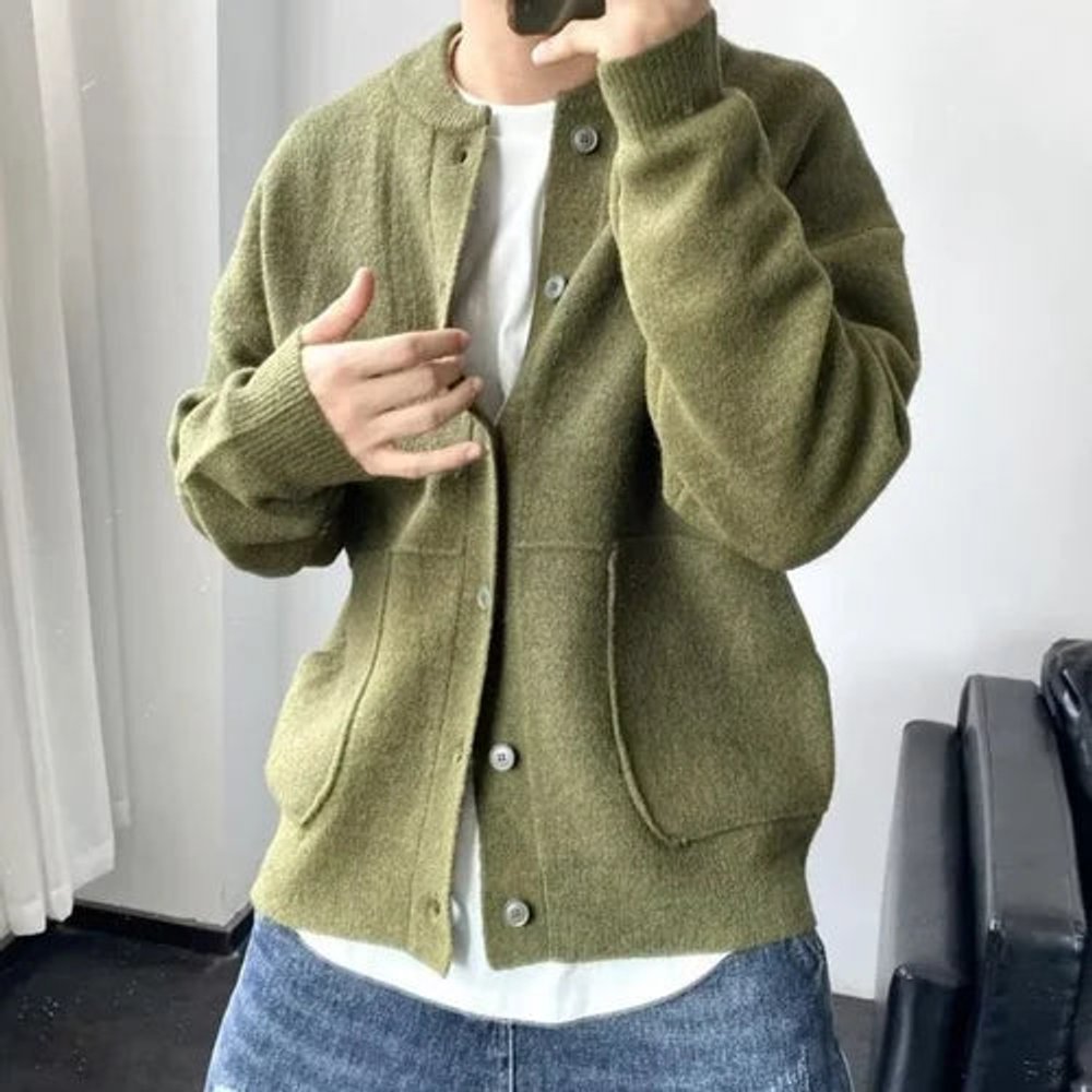 Herren Mens Cardigan Strickjacke Rundhals Knopfleiste Oversized