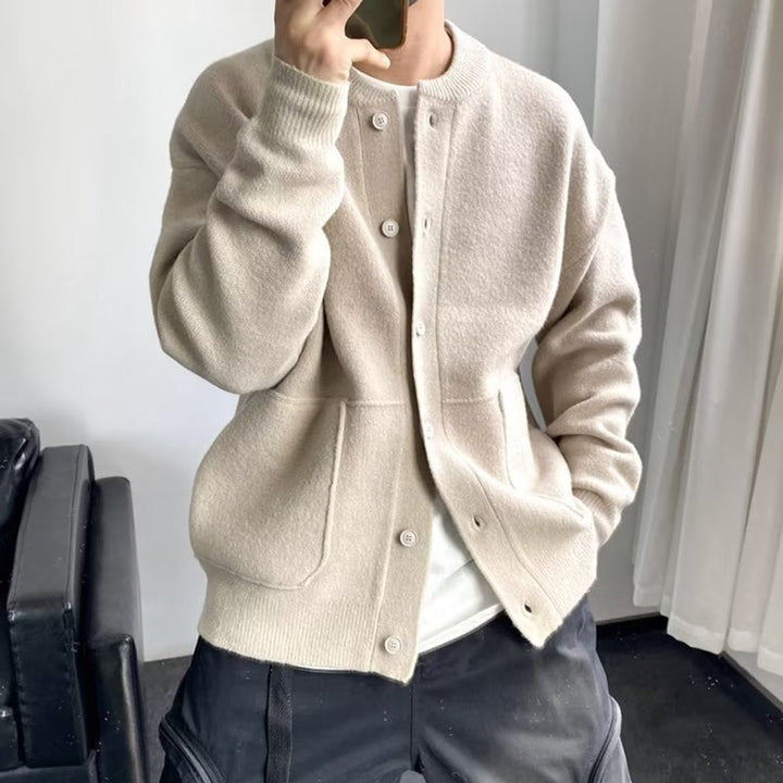 Herren Mens Cardigan Strickjacke Rundhals Knopfleiste Oversized - Beige