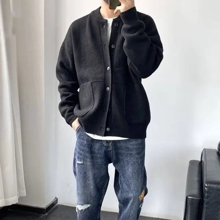 Herren Mens Cardigan Strickjacke Rundhals Knopfleiste Oversized