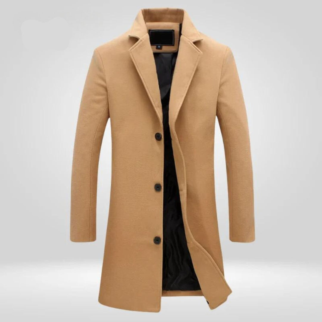 Herren Mens Wool Coat Eleganter Einreiher Wintermantel - Beige