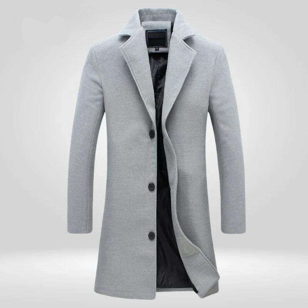 Herren Mens Wool Coat Eleganter Einreiher Wintermantel - Grau