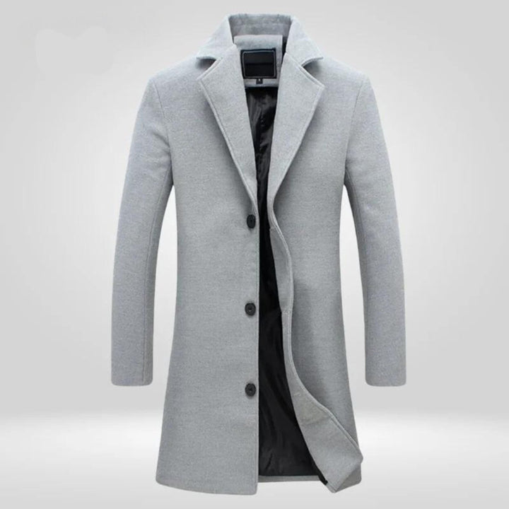 Herren Mens Wool Coat Eleganter Einreiher Wintermantel - Grau