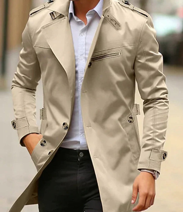 Herren Mens Wool Coat Eleganter Slim-Fit Trenchcoat - Hellbeige